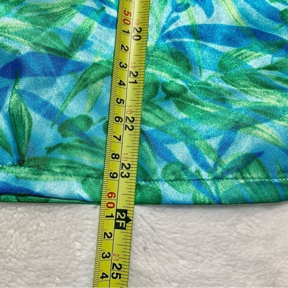 Morgan Taylor Intimates Top Sleep Top Large Sleeveless Teal Green Satin Tropical - Picture 12 of 12
